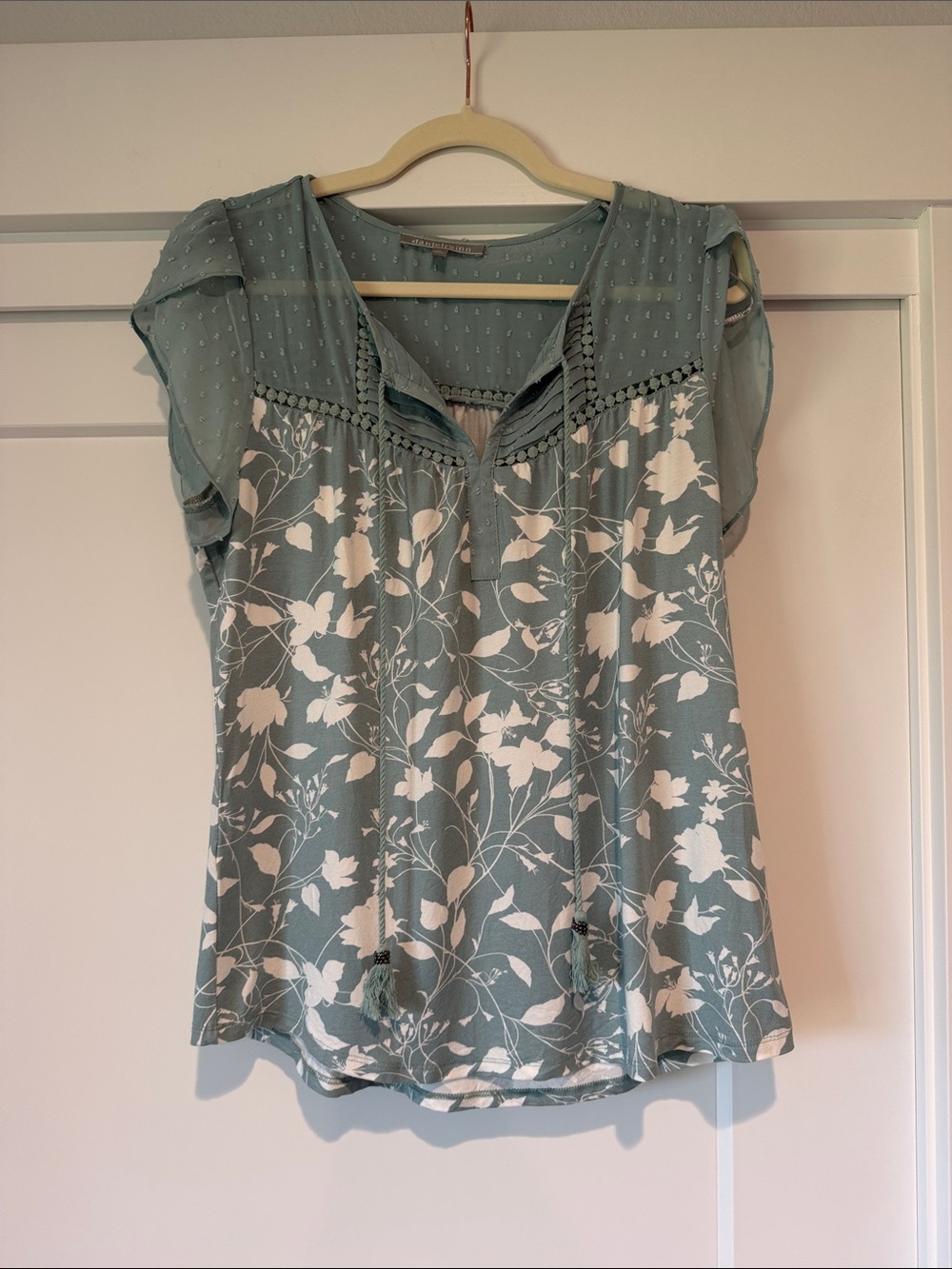 Daniel Rainn Sage Green Floral Scoop Neck Blouse